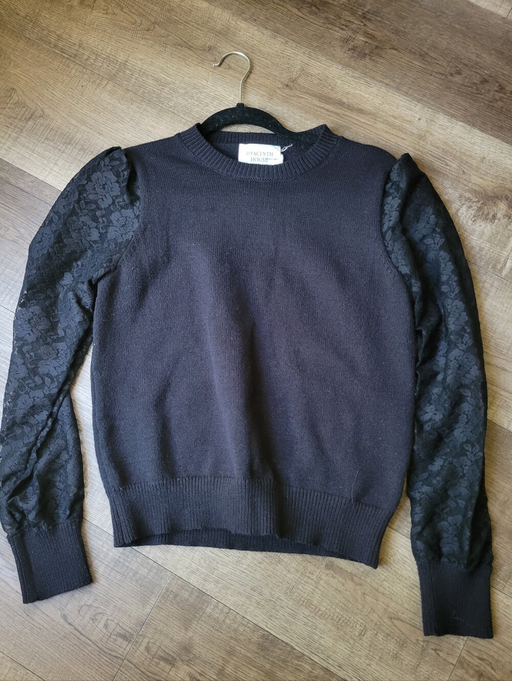 Hyacinth House Black Sweater With Lace Detail Sleeves